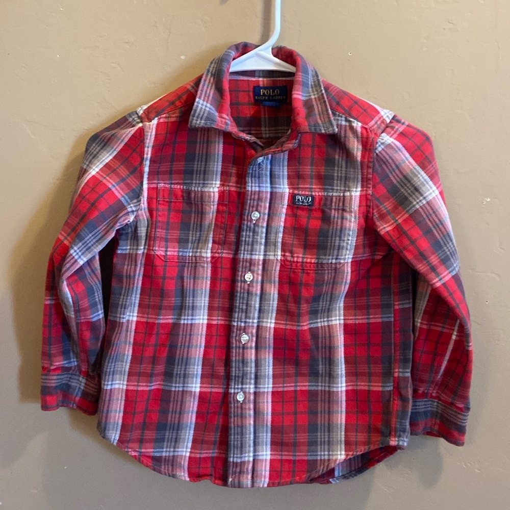 Ralph Lauren Polo Flannel Shirt Boy 6 red multi cotton button down ling sleeves